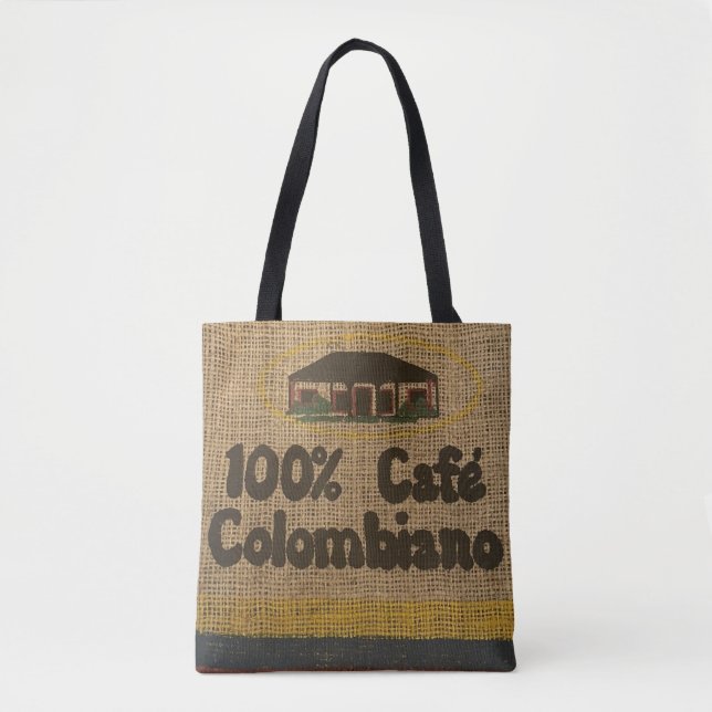 TOTE BAG FAUX BURLAP COLUMBIAN COFFEE BAG PURING FOURRE-TOU (Devant)