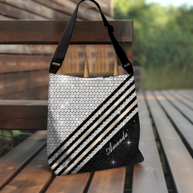 Tote Bag Faux de cristal argent et noir Personnalisé (Créateur téléchargé)
