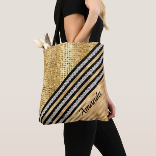 Tote Bag Faux de cristal et parties scintillant d'or élégan