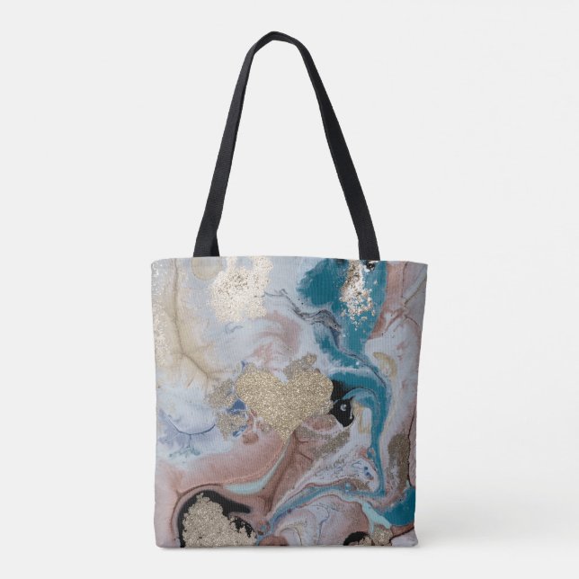 Tote Bag Faux Gold Glittery Heart Cool Gold Marble Texture (Dos)
