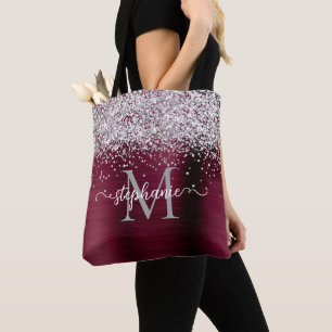 Tote Bag Faux-Parties scintillant en argent Glam Burgundy P