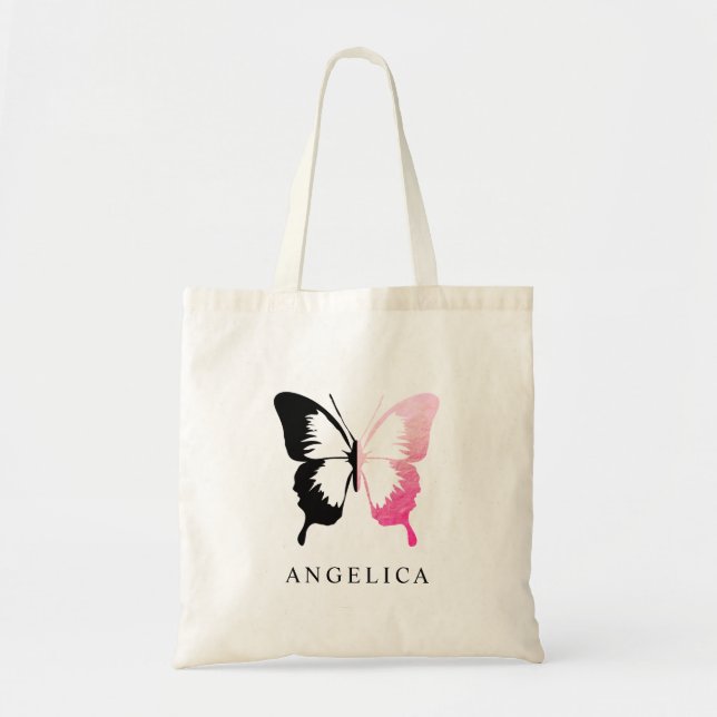 Tote Bag Faux Pink Foil et Black Butfly (Devant)