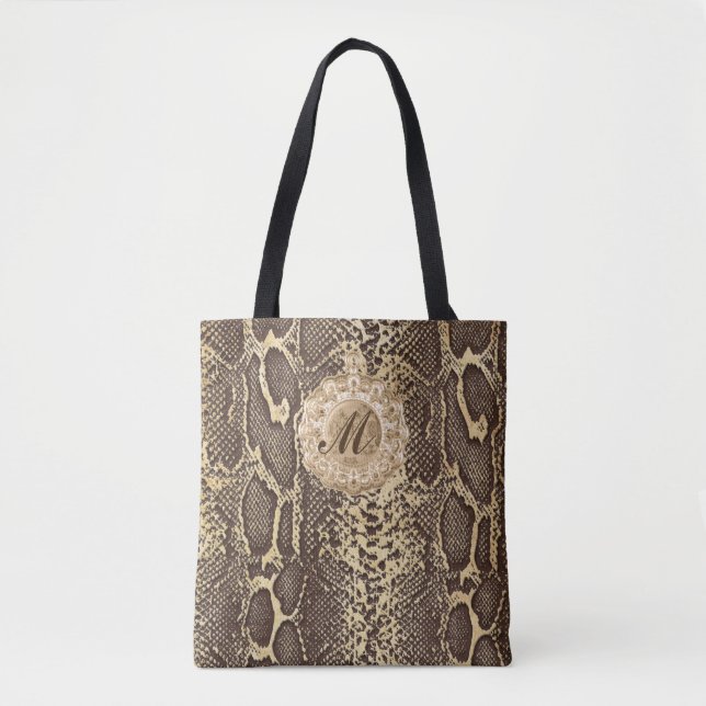 Tote Bag Faux Snake Skin Antique Charme Initial (Devant)