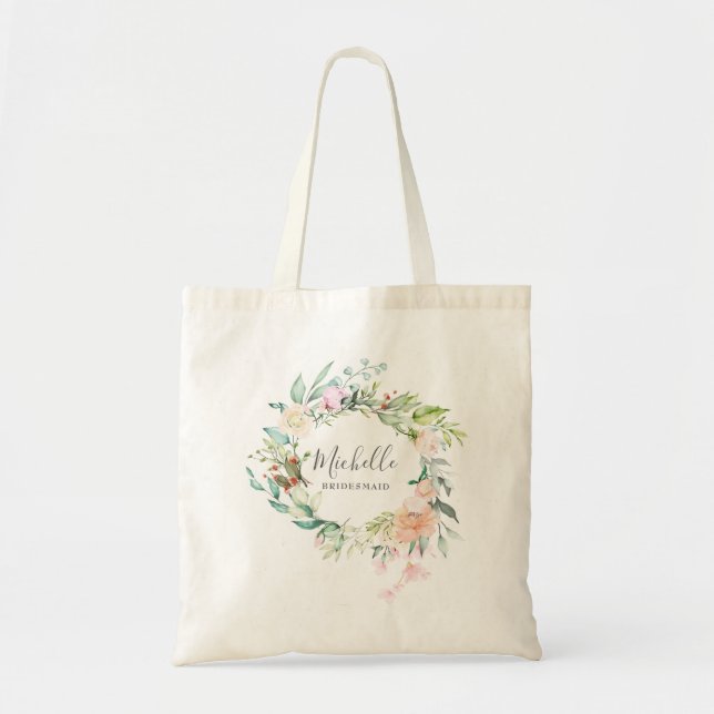 Tote Bag Faveur de Demoiselle d'Honneur à Couronne Florale  (Devant)