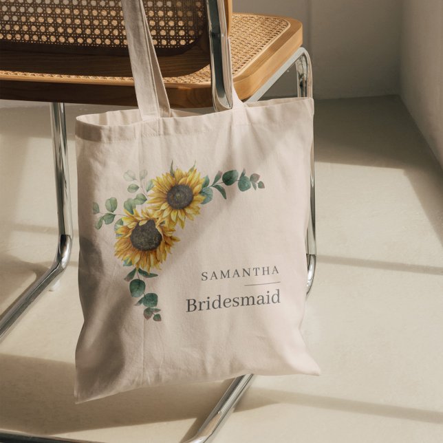 Tote Bag Faveur de demoiselle d'honneur Fleur de eucalyptus (Sunflower Eucalyptus Bridesmaid Tote Bag)