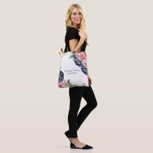 Tote Bag Faveur de Demoiselles d'Honneur Rose et Pivoine Bl
