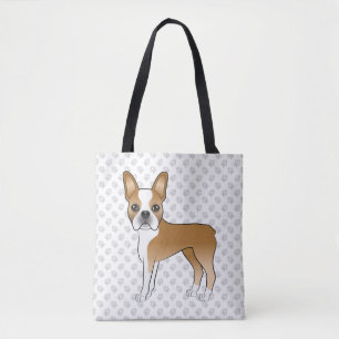 Tote Bag Fawn Boston Terrier Cute Cartoon Chien et Pâtes Gr