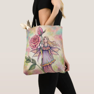 Tote Bag Fée de la rose rougissante Fantaisie artistique pa