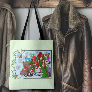 Tote Bag Fée de Noël Jouets Verts Festifs