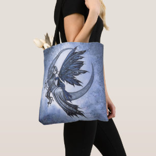 Tote Bag Fée sur la lune croissante, art fantastique