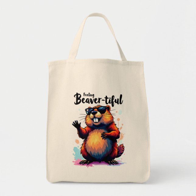 Tote Bag Feeling Beaver-tiful - Funny Beaver Graphic (Devant)