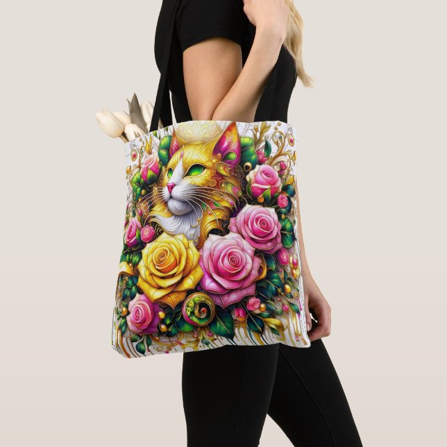 Tote Bag Feline au milieu d'une floraison vibrante (De près)