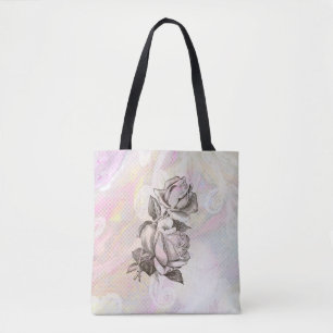Tote Bag *~* Feminine Rose bleu turquoise Aquarelle & dente