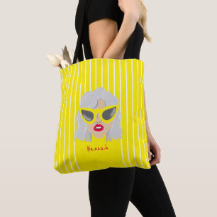 Tote Bag Femme aux cheveux gris cool avec lunettes Nom pers