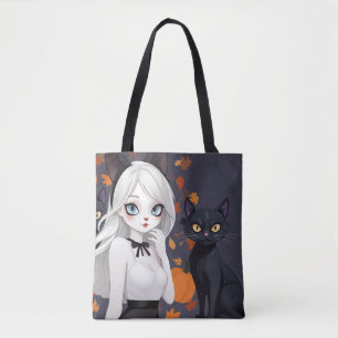 Tote Bag Femme d'Anime avec chat noir.