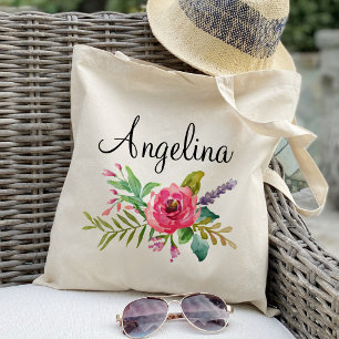 Tote Bag Femme d'honneur florale moderne personnalisée