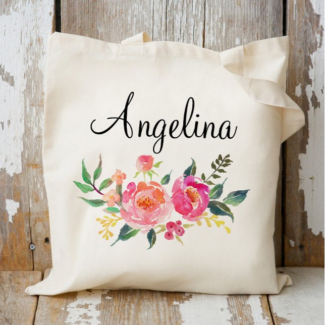 Tote Bag Femme d'honneur florale moderne personnalisée-3 (Créateur téléchargé)