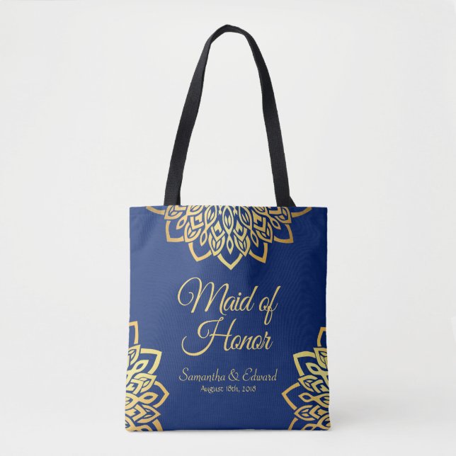 Tote Bag Femme d'honneur Marine Bleue Or Élégant mariage (Devant)