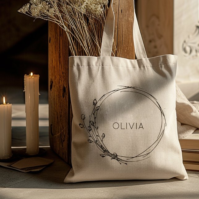 Tote Bag Femme d'honneur personnalisée Rustique Floral (Créateur téléchargé)