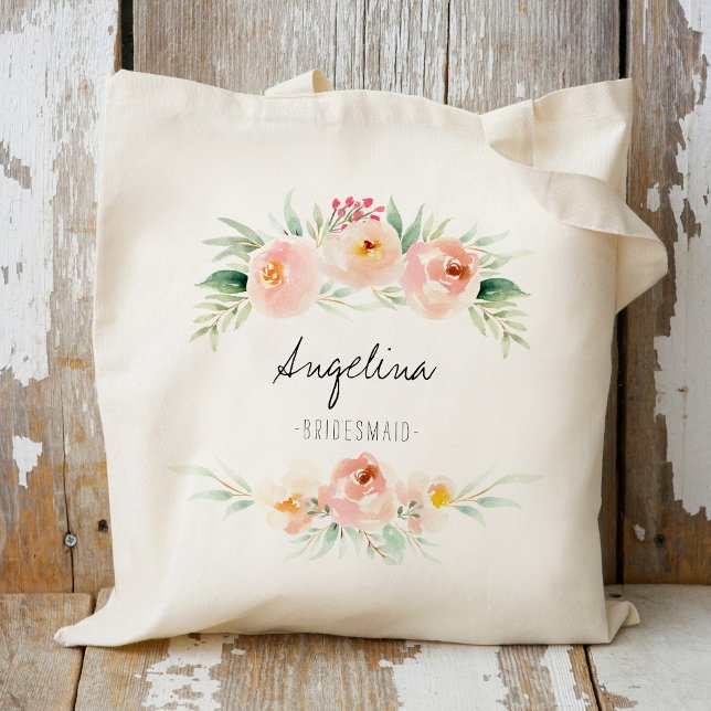 Tote Bag Femme d'honneur rose pâle personnalisée (Créateur téléchargé)
