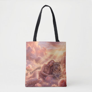 Tote Bag Femme Envoûtante & Léopard des Neiges dans des Nua