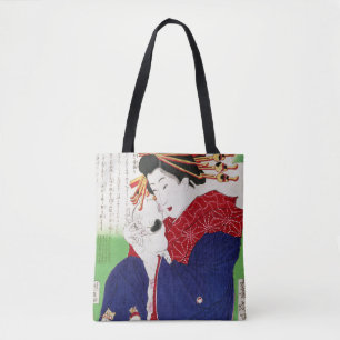 Tote Bag Femme japonaise tenant un chat, Tsukioka Yoshitosh