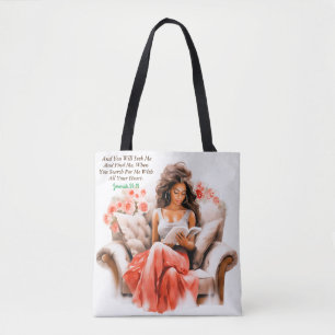 Tote Bag Femme Lecture Bible Verset Blanc