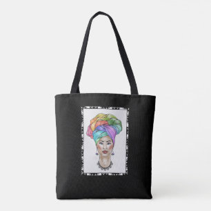 Tote Bag Femme noire dans un Turban coloré