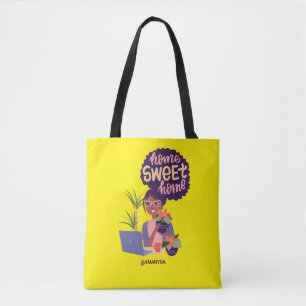 Tote Bag Femme noire Fou Plante Lady, Home Sweet Home