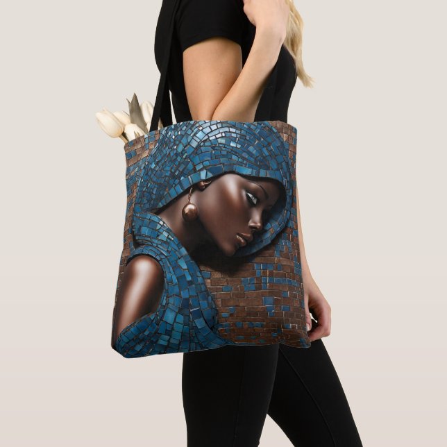 Tote Bag Femme noire Mosiac Blue Copper Fourre-tout (De près)