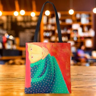 Tote Bag Femme Pensante Peinture d'Art Fin Contemporain