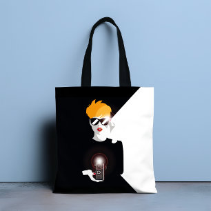 Tote Bag Femme rétro tenant une caméra Pop Art