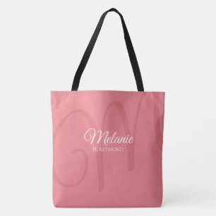 Tote Bag Femme rose initiale & nom élégant