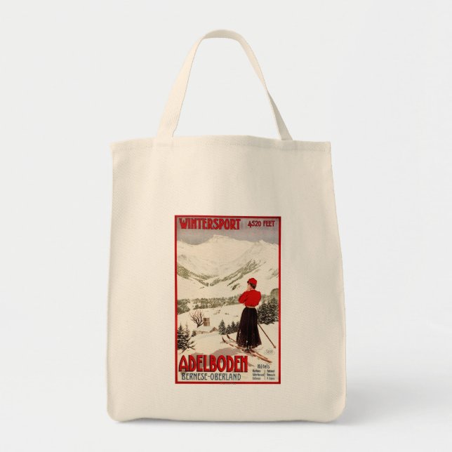 Tote Bag Femme Skier Surplombant Adelboden Poster (Devant)
