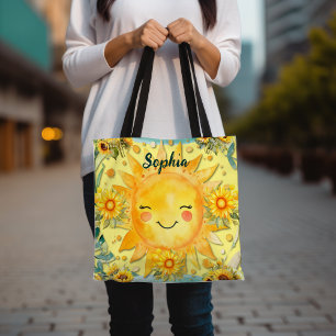 Tote Bag Femme Sunshine & Sunflower avec nom