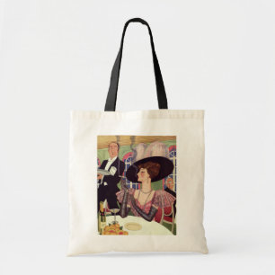 Tote Bag Femme vintage fumant une cigarette en buvant du ch