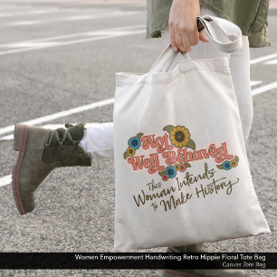 Tote Bag Femmes Autonomisation écriture rétro hippie floral