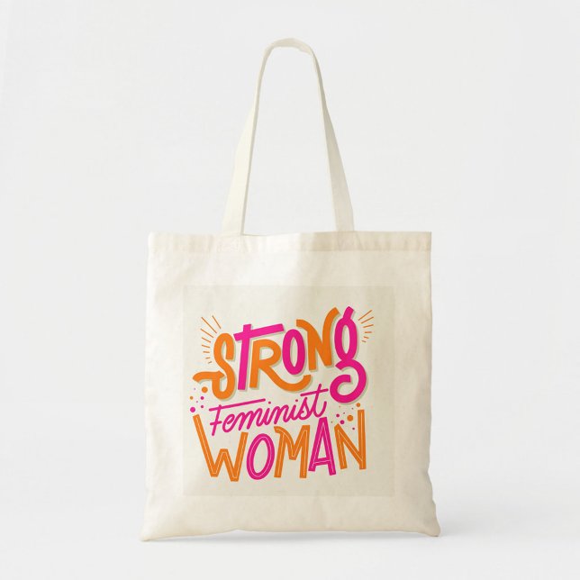 Tote Bag Femmes fortes (The text reads "STRONG FEMINIST WOMAN" in a playful, hand-drawn style. )