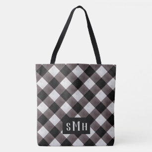 Tote Bag Ferme Buffalo Plaid Check 3 Lettre Monogramme