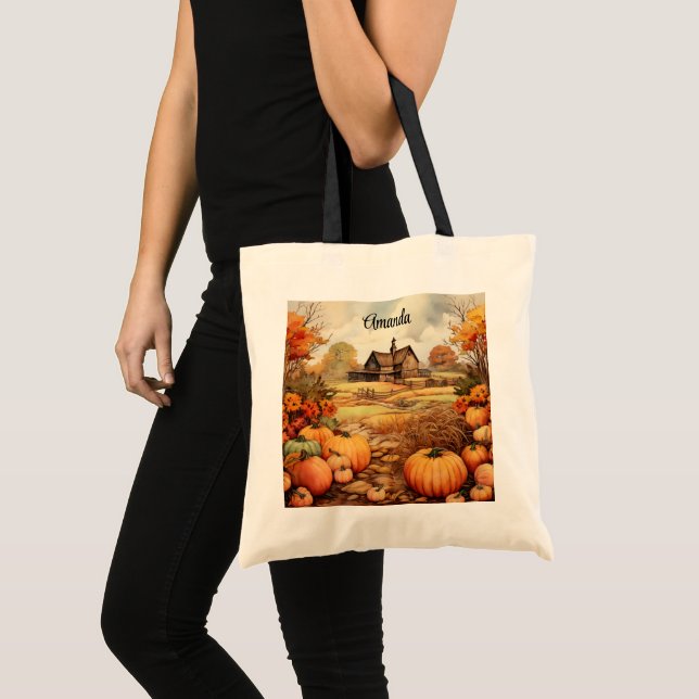 Tote Bag Ferme citrouille automne récolte Thanksgiving (Devant (produit))