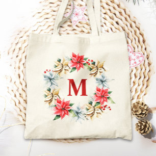 Tote Bag Ferme Poinsettia Russe Wreath d'hiver Monogramme