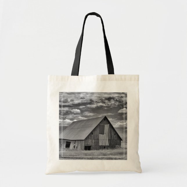 Tote Bag Fermes | BW American Flag Barn Scene (Devant)