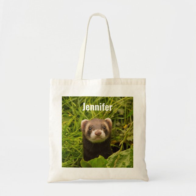 Tote Bag Ferret Brown dans l'herbe (Devant)