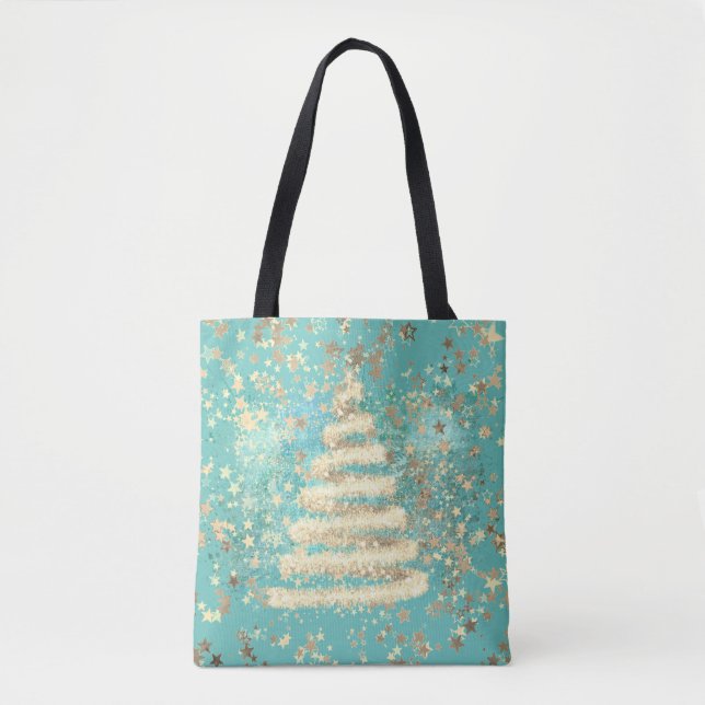 Tote Bag Festif Aqua Gold Sparkly Christmas Tree (Devant)