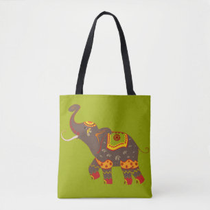 Tote Bag Festif Eléphant Vert