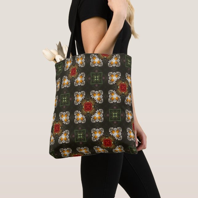Tote Bag Festive croix rouge marguerites abstraites (De près)