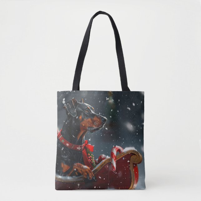 Tote Bag Festive de Noël de chien Doberman (Devant)