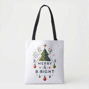 Tote Bag Festive Joyeux et brillant Design d'arbre de Noël