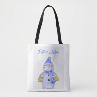 Tote Bag Festive Wishes. Snowman design