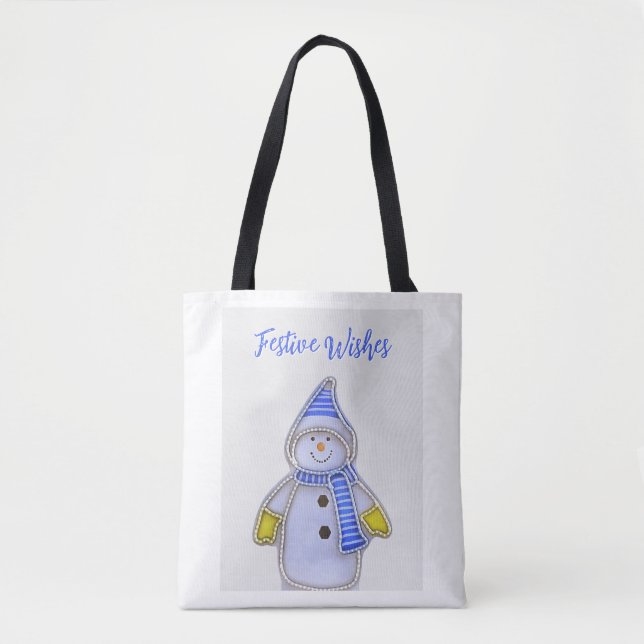 Tote Bag Festive Wishes. Snowman design (Devant)